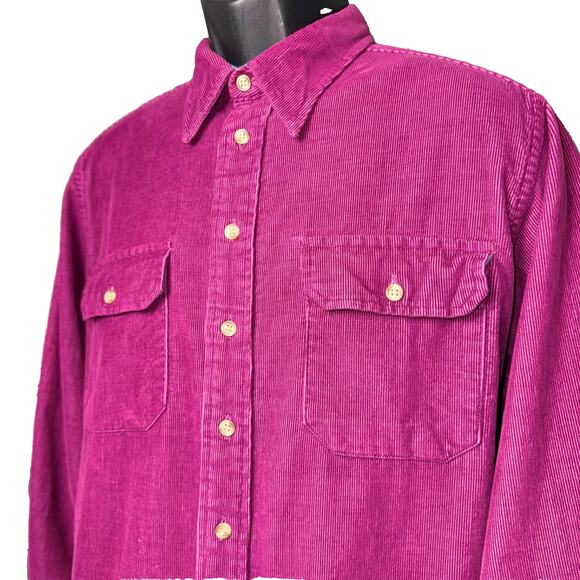 VTG 90s Woolrich Mens Large Corduroy Cotton Shirt Berry Button Down Long Sleeve - Picture 2 of 5